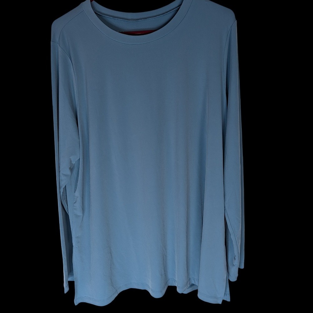 Susan Graver Liquid Knit Crew Neck Top Womens XL Aqua Cloud Blue Long Sleeve New